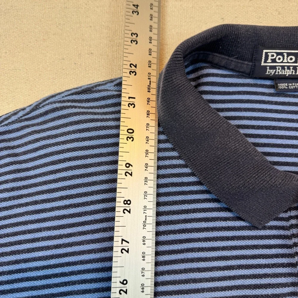 Polo Ralph Lauren XXL Polo Shirt Men Blue Striped Short Sleeve Cotton Pony Logo
